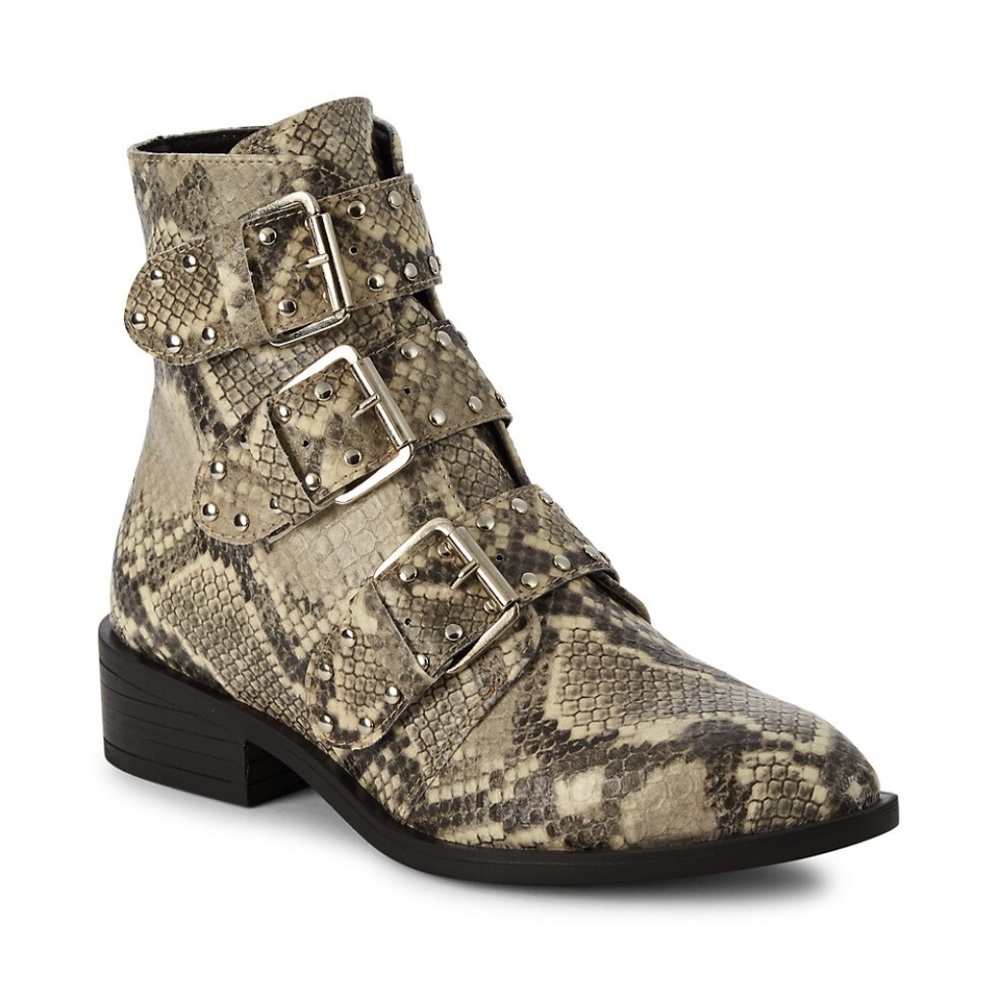 NEW Steven New York Harmon Snake PRINT Embossed Gray Booties BUCKLE SIZE 6 NIB - Picture 2 of 6